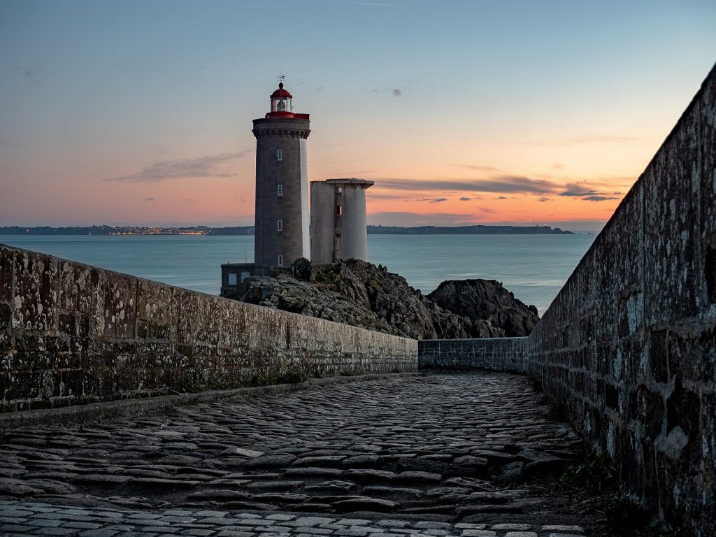 Bretagne, phare, petit, Minou, sunset, coucher de soleil